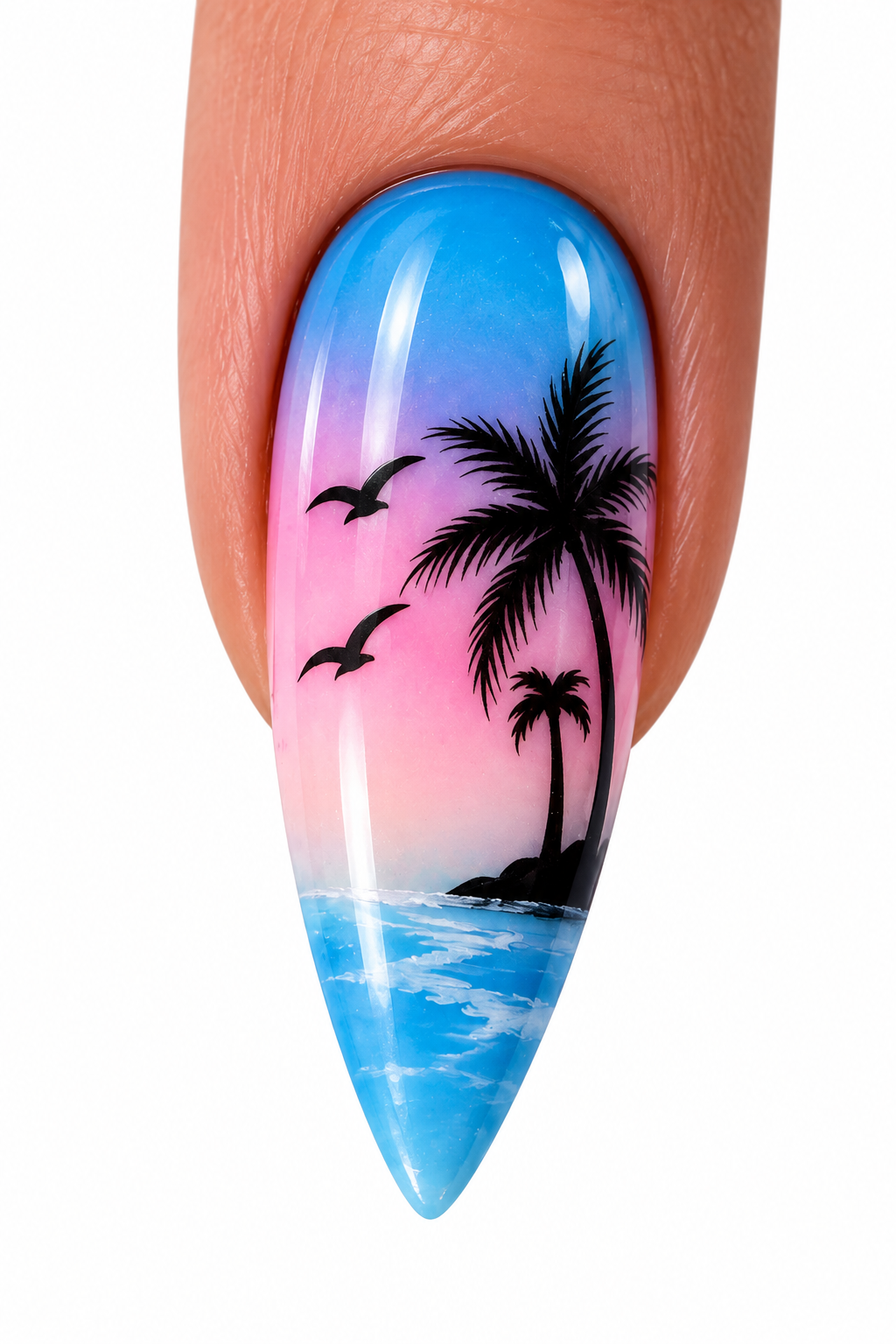 Stickers pour ongles – Palmiers, oiseaux et lunes noirs