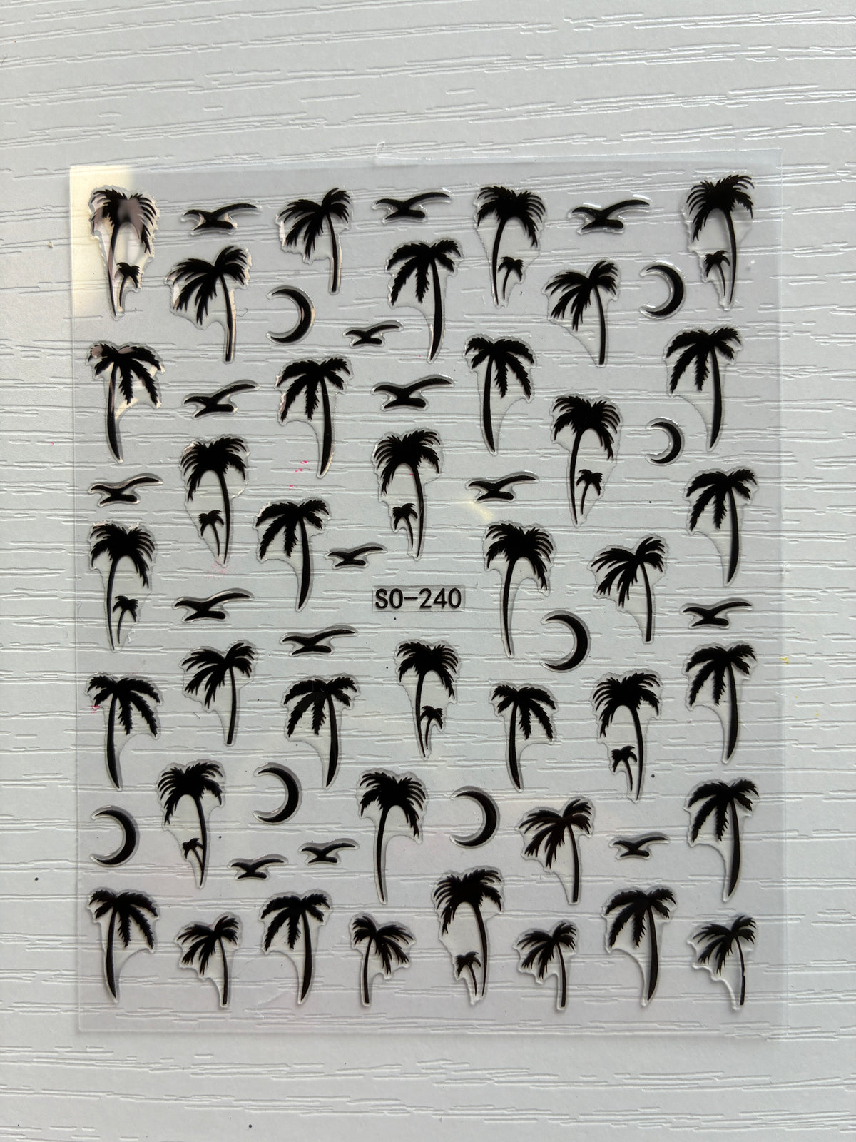 Stickers pour ongles – Palmiers, oiseaux et lunes noirs