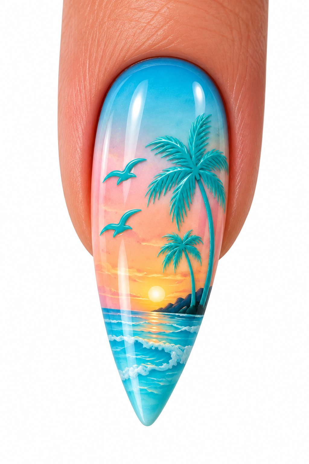 Stickers pour ongles – Palmiers turquoise, oiseaux et lunes