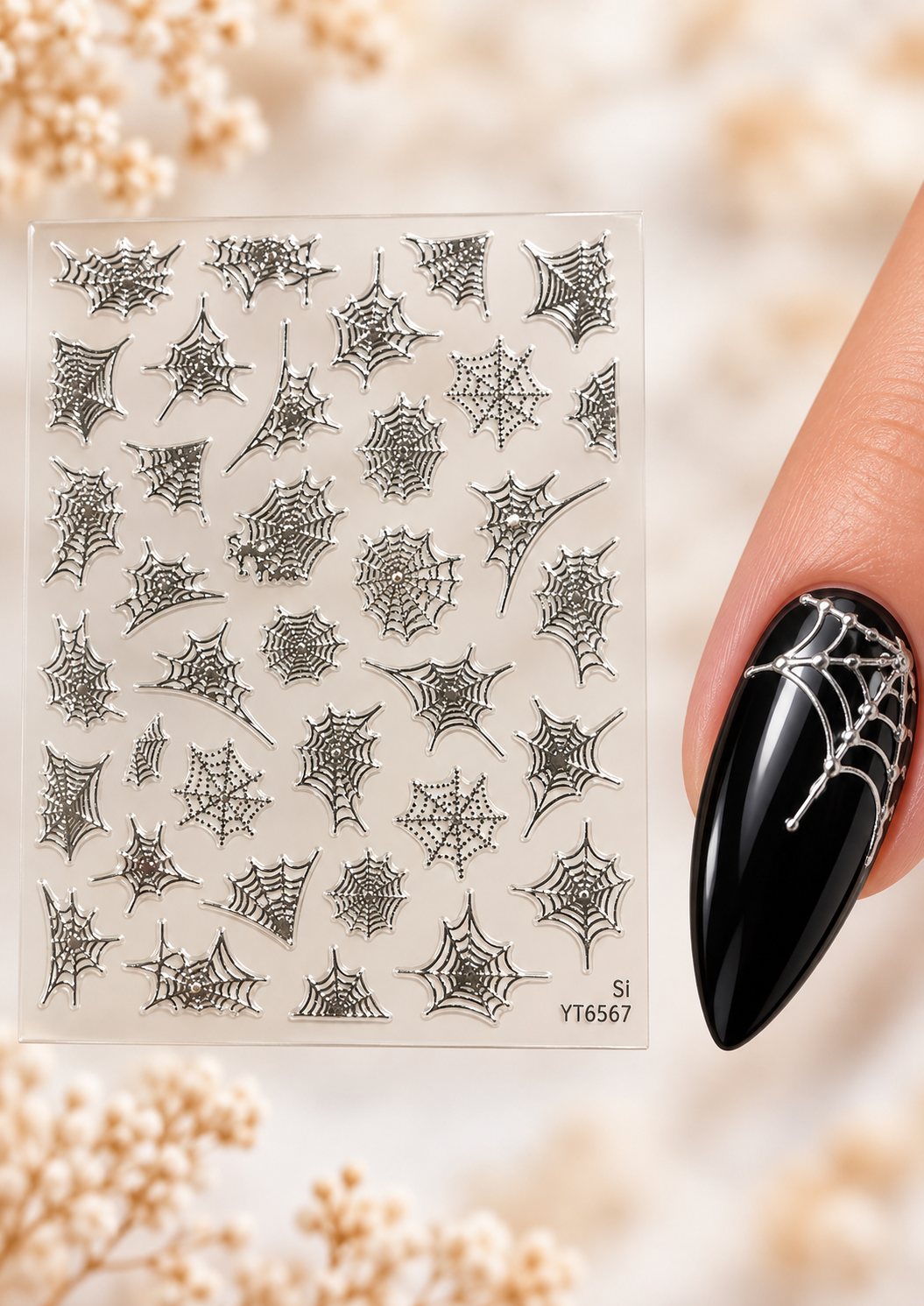 Stickers pour ongles – Toiles d’araignée argentées