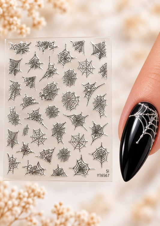 Stickers pour ongles – Toiles d’araignée argentées