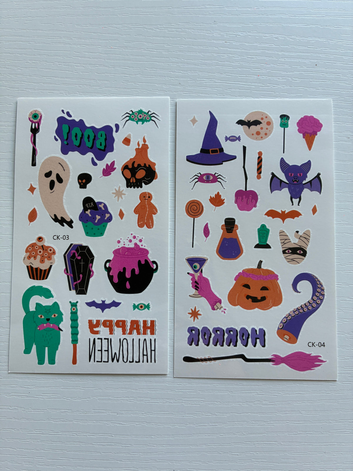 Tatouages éphémères Halloween 03-04 – Lot 2 planches – Fantômes Citrouilles Sorcière