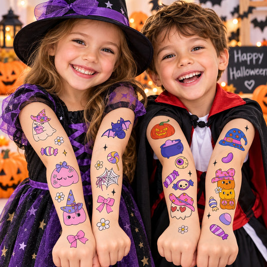Tatouages éphémères Halloween 05-06 – Lot 2 planches – Citrouilles Fantômes Sorcière