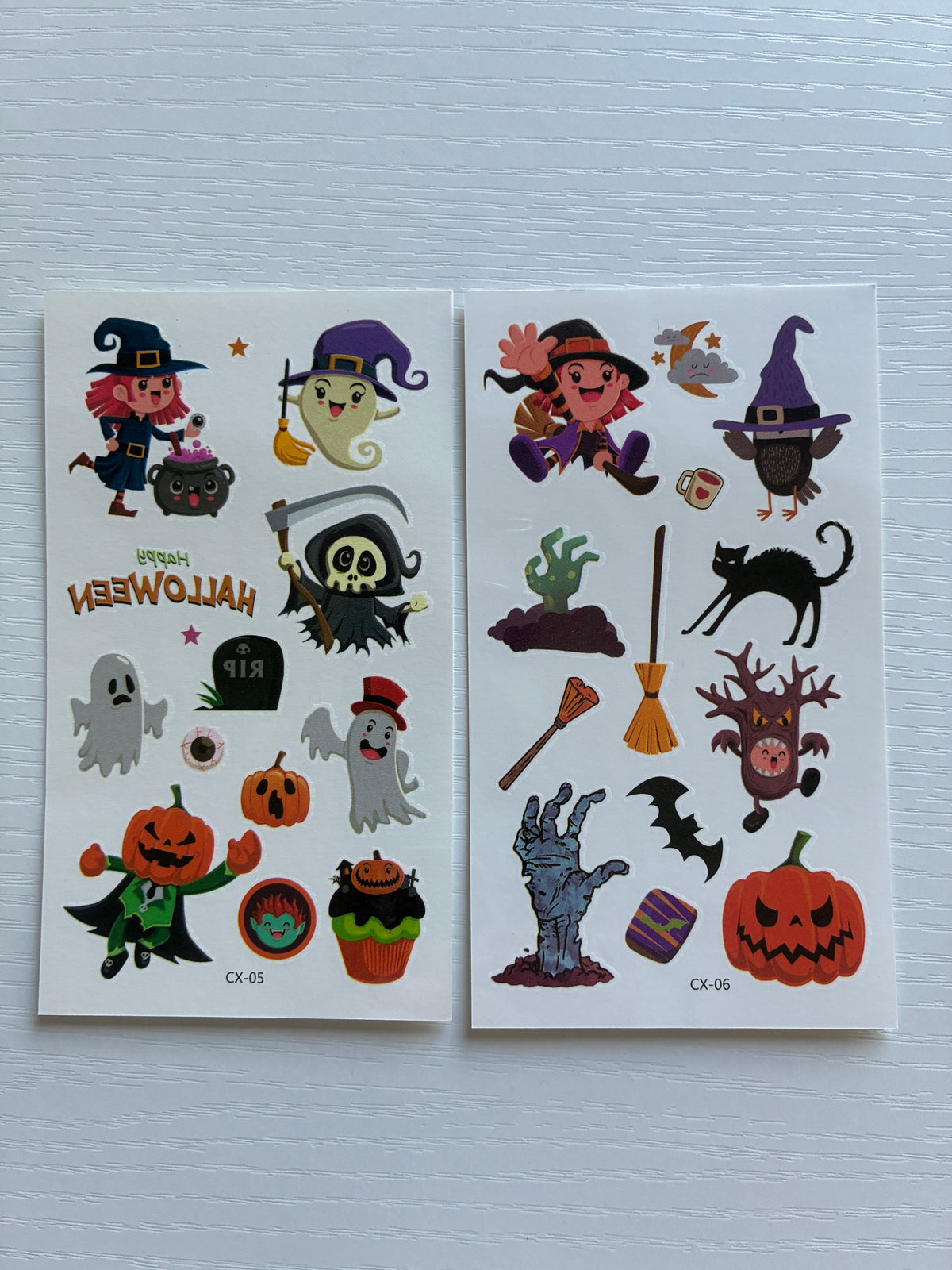 Tatouages éphémères Halloween CX 05-06 – Lot 2 planches – Fantômes Citrouilles Sorcières