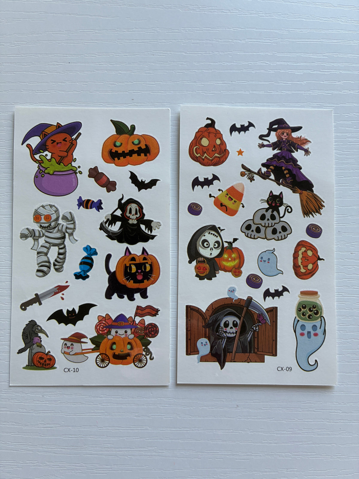 Tatouages éphémères Halloween CX 09-10 – Lot 2 planches – Citrouilles Sorcières Fantômes
