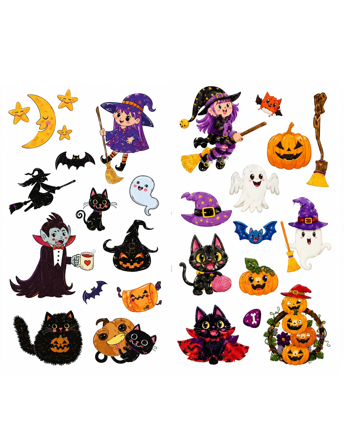 Tatouages éphémères Halloween CX 01-02 – Lot 2 planches – Sorcières Chats Fantômes