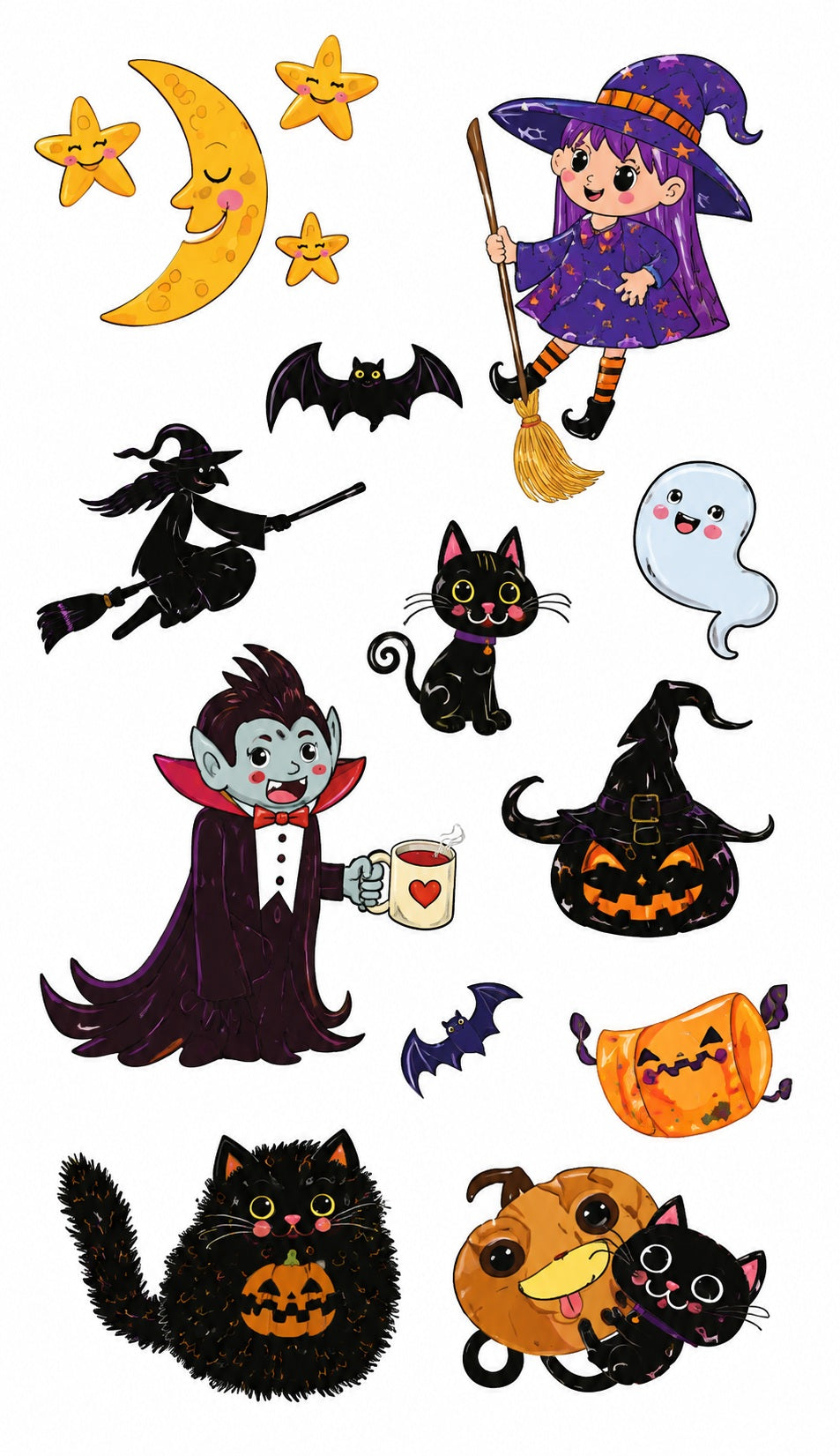 Tatouages éphémères Halloween CX 01-02 – Lot 2 planches – Sorcières Chats Fantômes