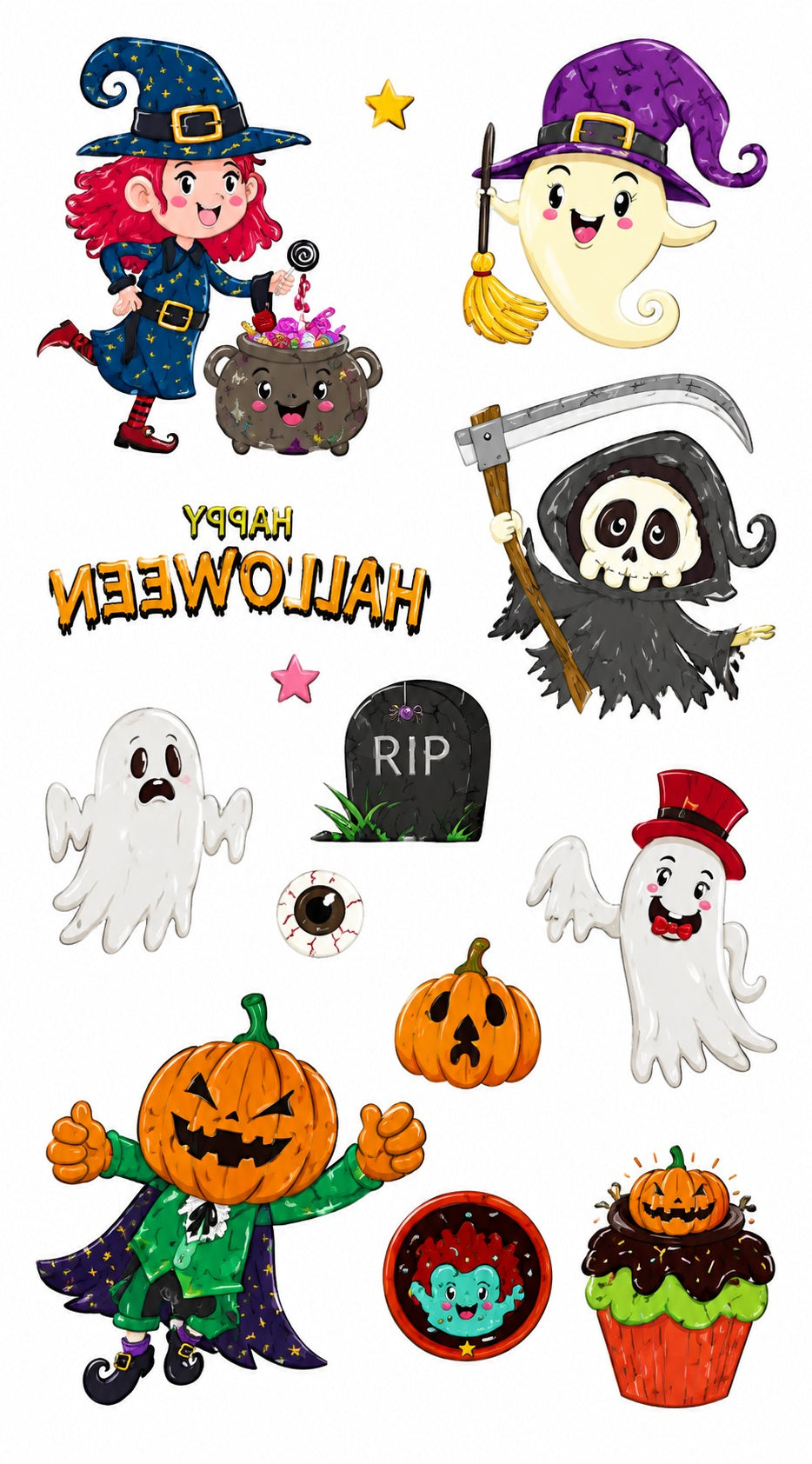 Tatouages éphémères Halloween CX 05-06 – Lot 2 planches – Fantômes Citrouilles Sorcières
