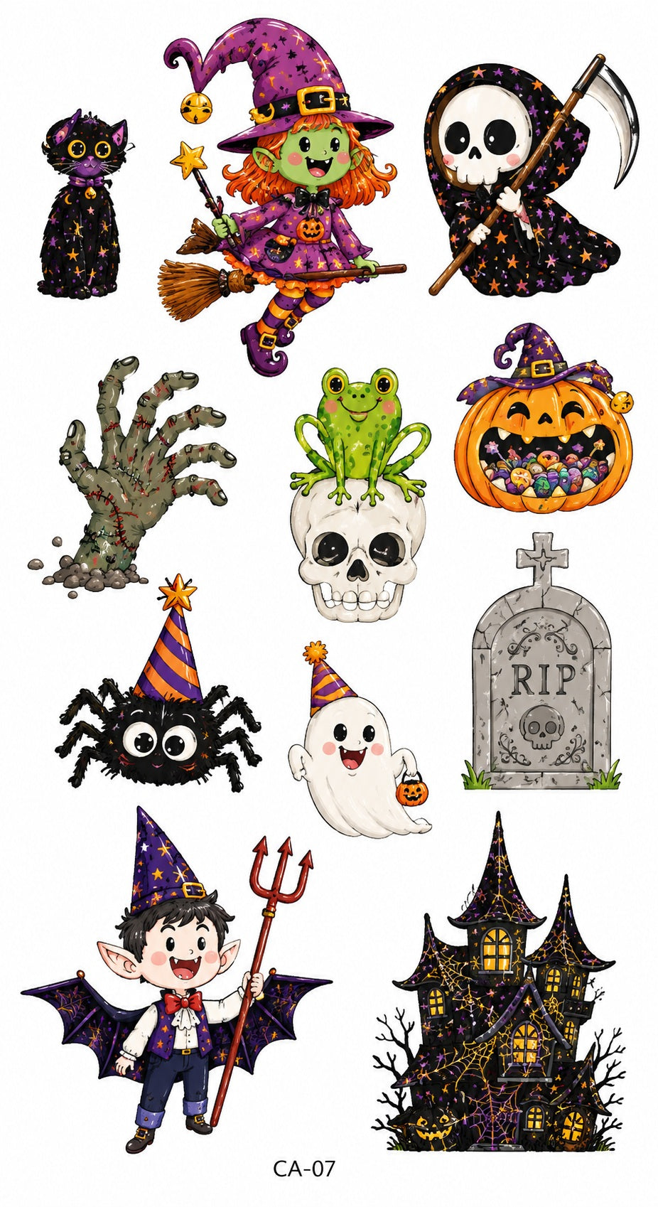 Tatouages éphémères Halloween CX 07-08 – Lot 2 planches – Fantômes Citrouilles Sorcières