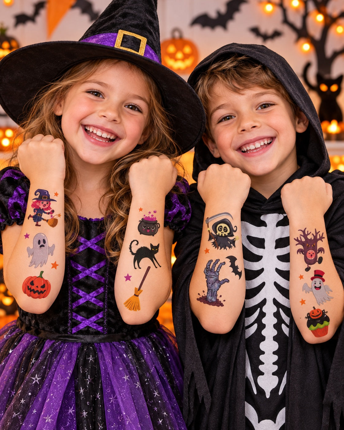 Tatouages éphémères Halloween CX 05-06 – Lot 2 planches – Fantômes Citrouilles Sorcières