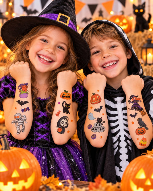 Tatouages éphémères Halloween CX 09-10 – Lot 2 planches – Citrouilles Sorcières Fantômes