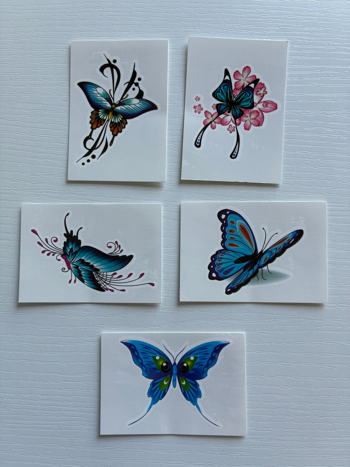 Lot de 5 tatouages éphémères Papillons – Bleu & Turquoise