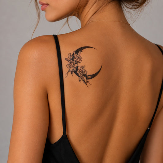 Planche de tatouages éphémères Lunes & Roses – 2 motifs