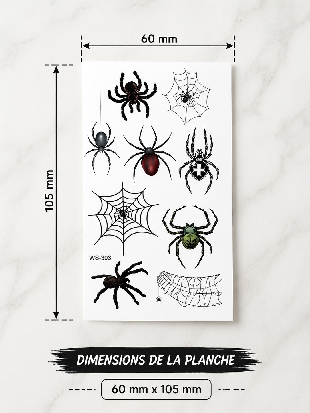 Planche de tatouages éphémères Araignées & Toiles – Halloween