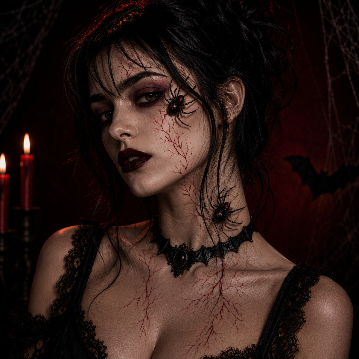 Planche de tatouages éphémères Araignées Noires – Halloween