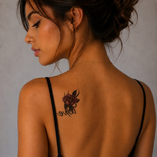 Lot de 10 tatouages éphémères Roses & Fleurs – Rouge, Bordeaux & Violet
