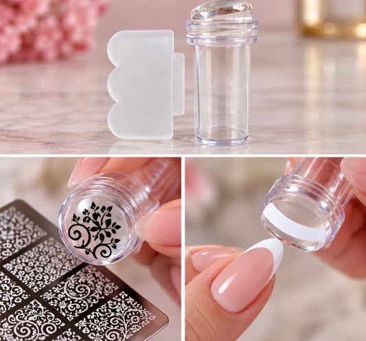 Petit tampon de stamping transparent avec raclette – Nail Art