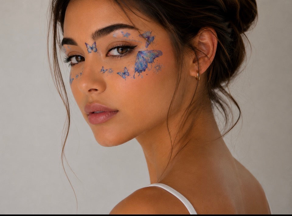Tatouage éphémère visage Papillons bleus scintillants n°13