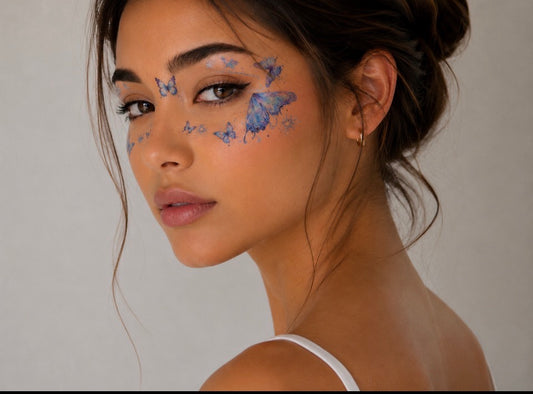 Tatouage éphémère visage Papillons bleus scintillants n°13