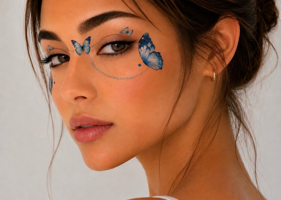 Tatouage éphémère visage Papillons bleus n°15