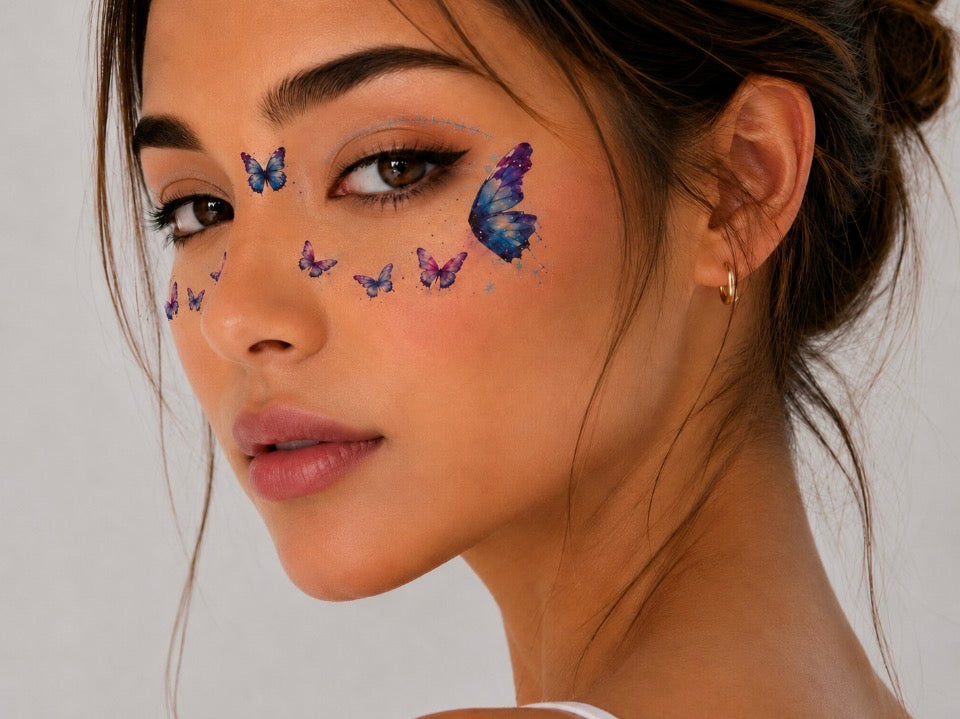 Tatouage éphémère visage Papillons azur n°18