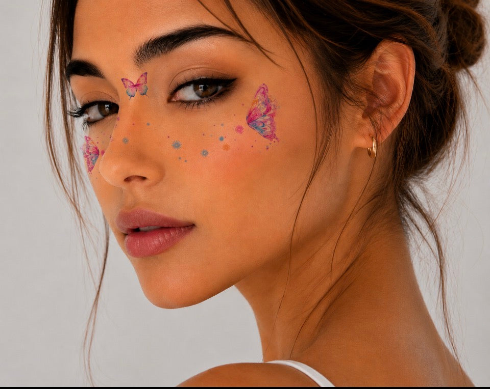 Tatouage éphémère visage Papillons pastel n°19