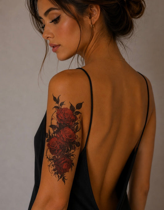 Tatouage éphémère bouquet de roses rouges