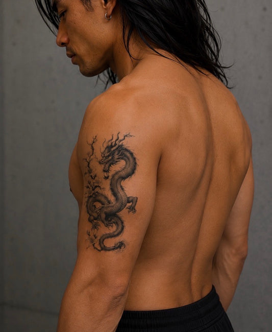 Tatouage éphémère dragon et fleurs N°1