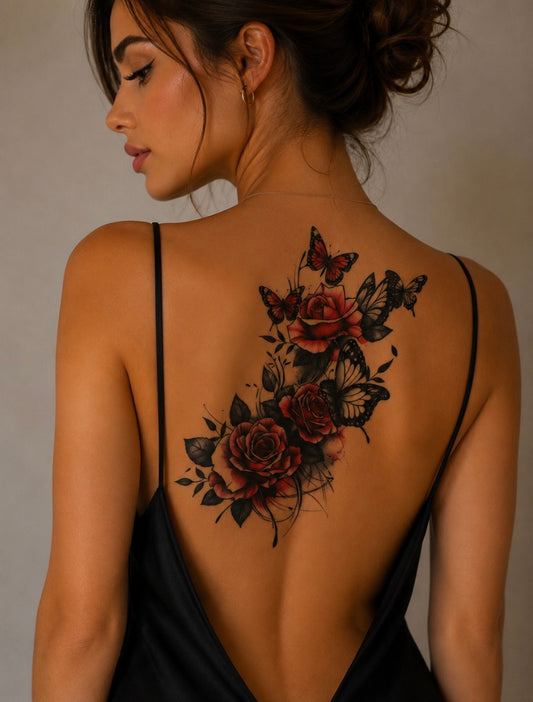 Tatouage éphémère roses et papillons