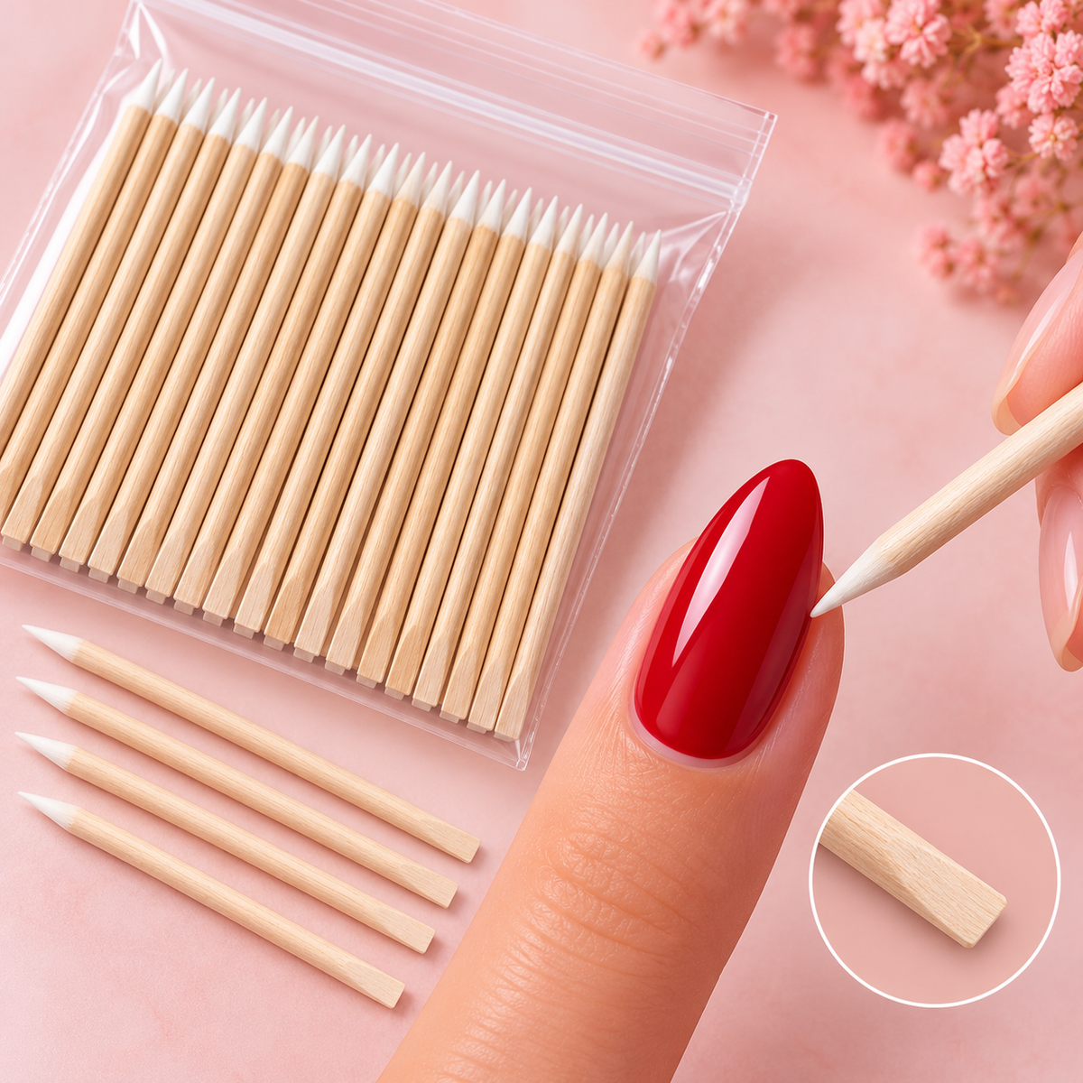 100 bâtonnets de précision Nail Art – Bois naturel
