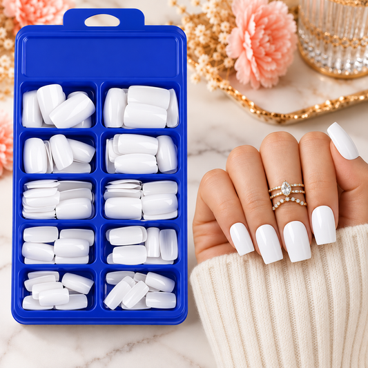 120 capsules carrées blanches – 10 tailles + accessoires de pose