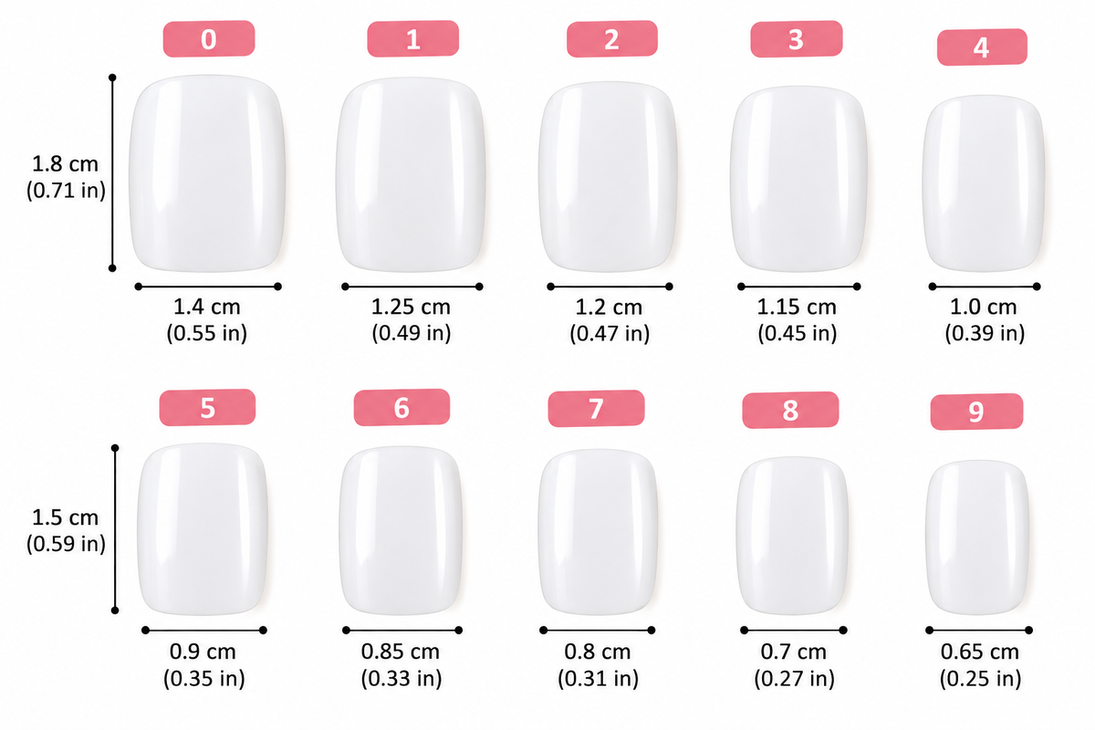120 capsules carrées blanches – 10 tailles + accessoires de pose