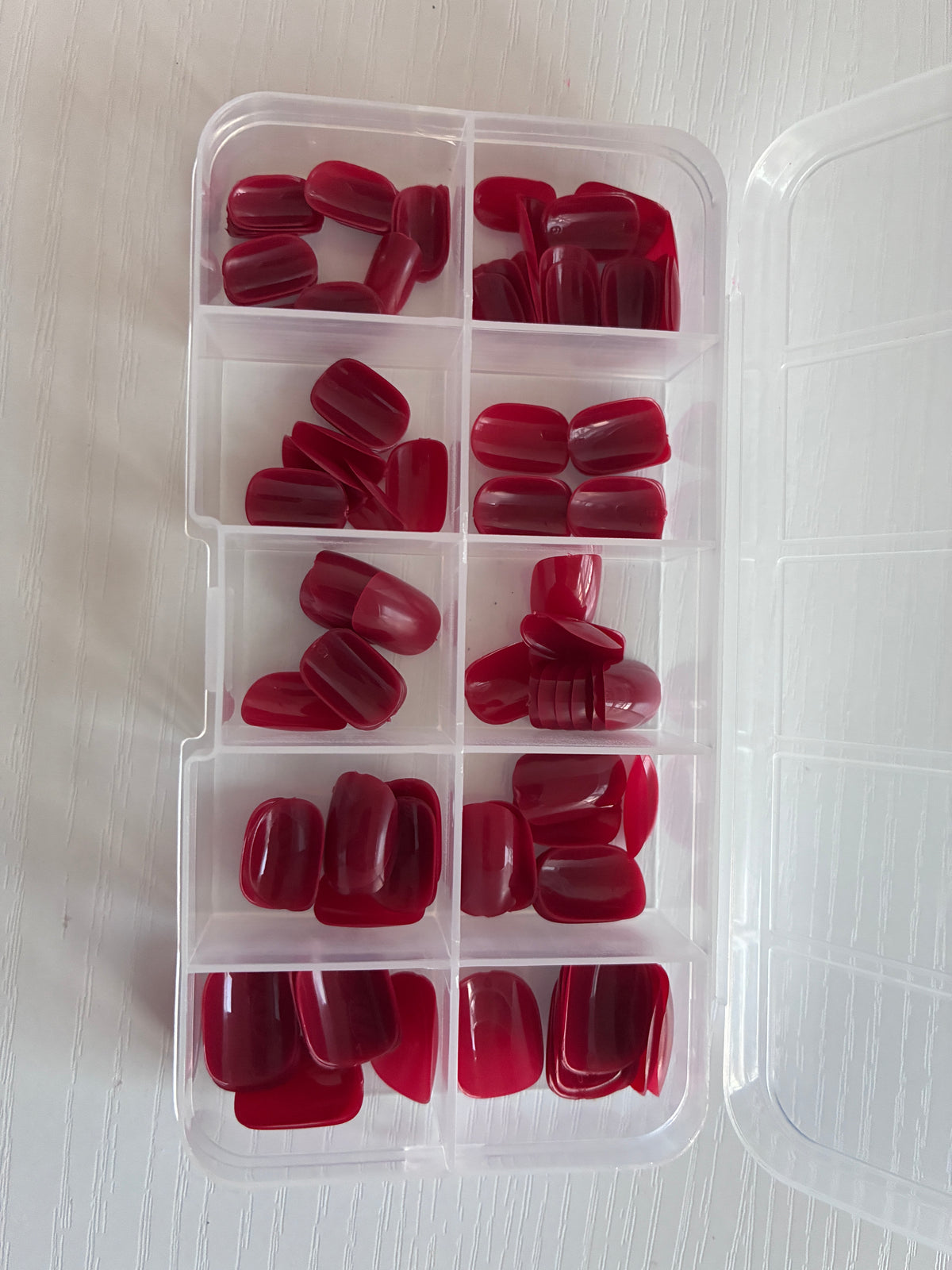 120 capsules carrées courtes lie-de-vin – 10 tailles + accessoires de pose