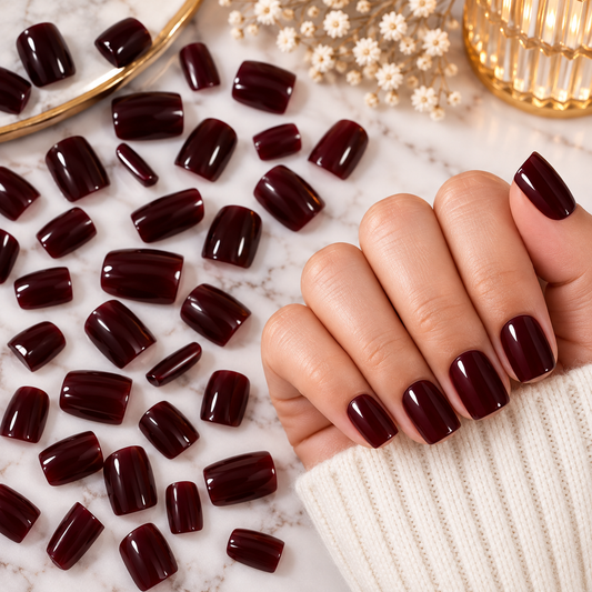 96 capsules carrées courtes cerise noire – 12 tailles