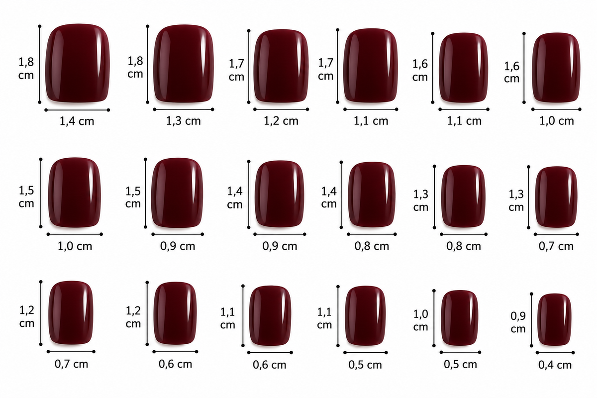 96 capsules carrées courtes cerise noire – 12 tailles