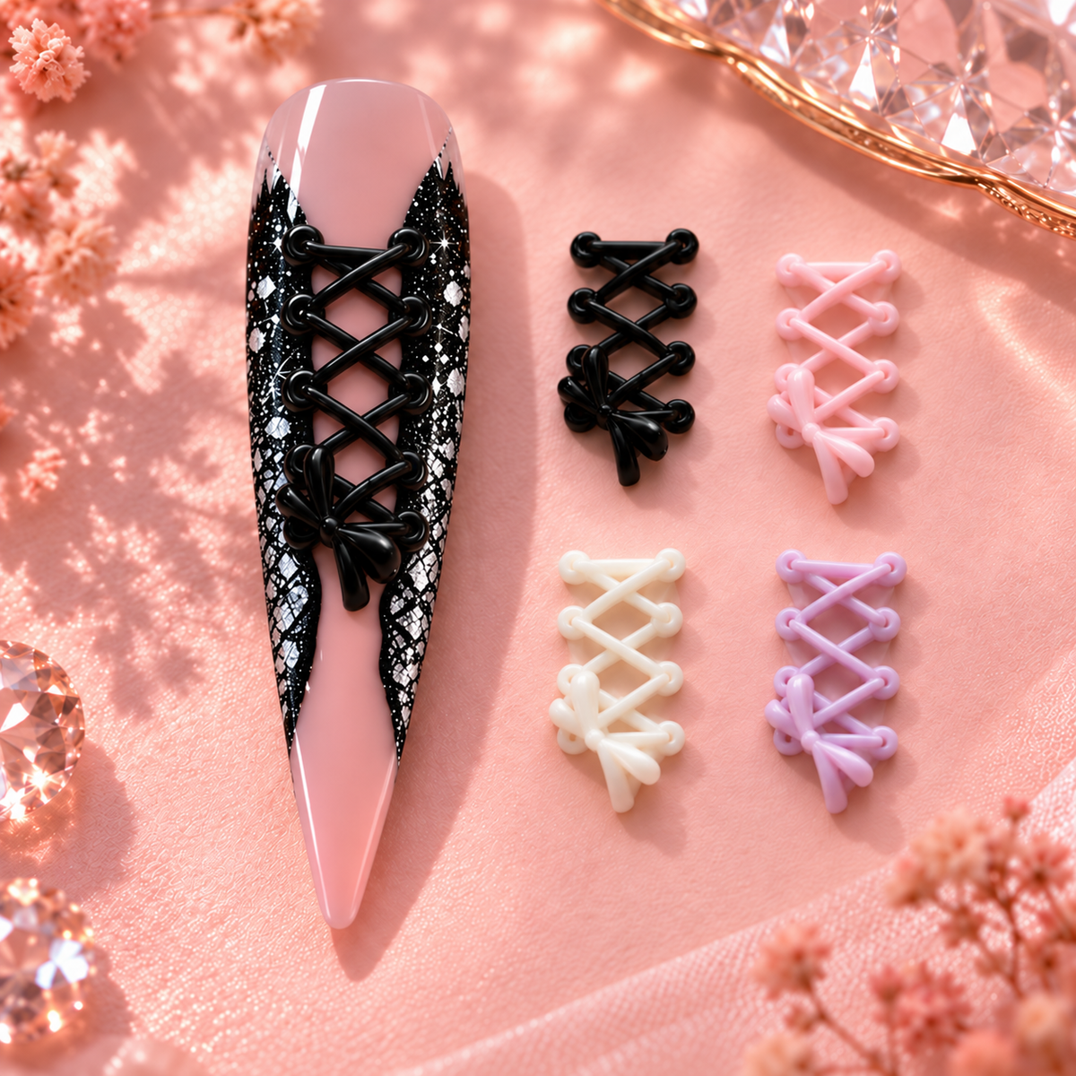 Laçages corset 3D pour Nail Art – Lot de 20 pièces, coloris assortis