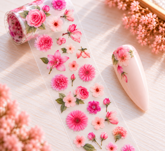 Foil Nail Art – Roses et fleurs roses délicates