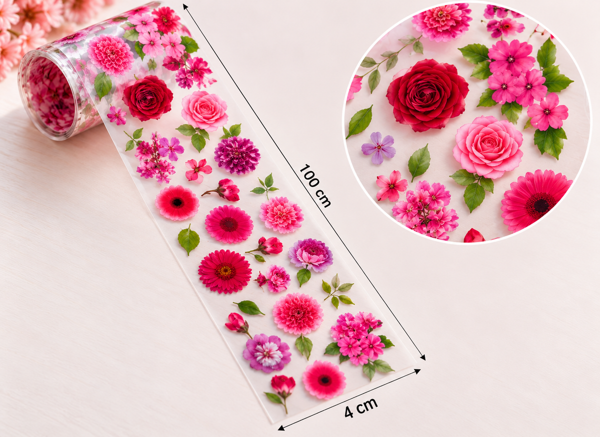 Foil Nail Art – Fleurs roses, fuchsia et rouges