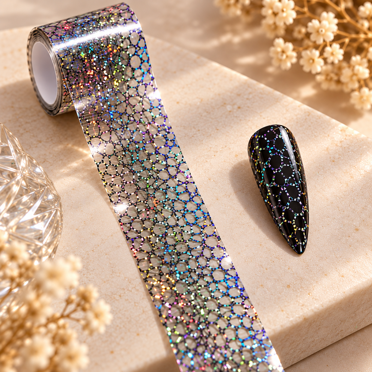 Foil Nail Art Mosaïque Argentée Holographique – 1 m