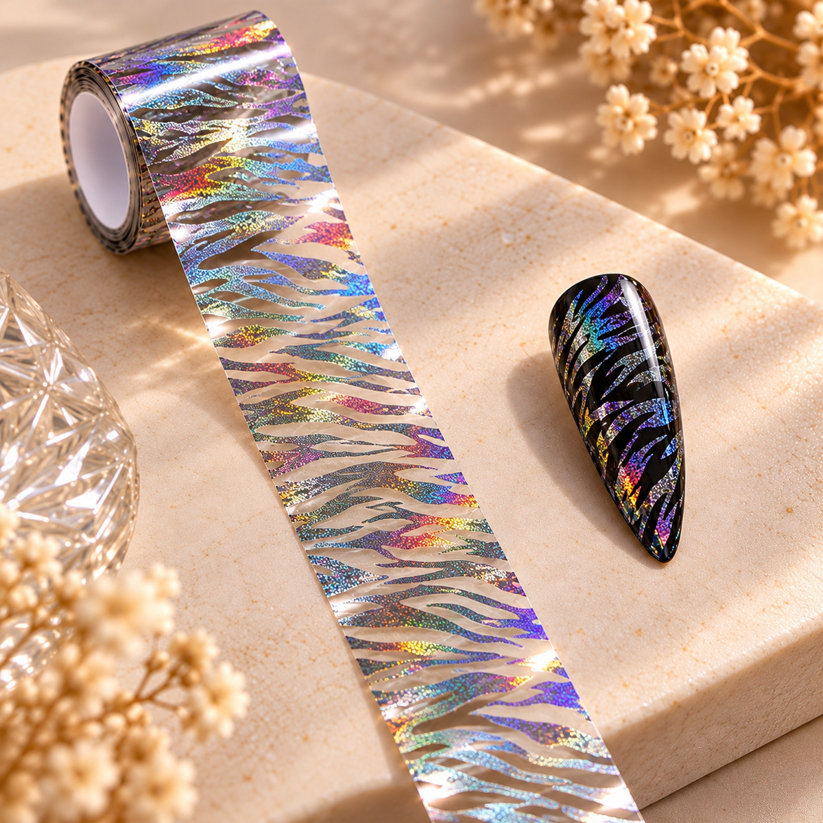 Foil Nail Art Tigré Argenté Holographique – 1 m