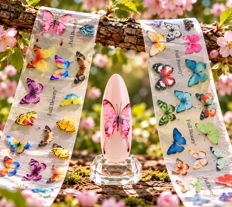 Foils Nail Art – Papillons multicolores et pastel – Lot de 2