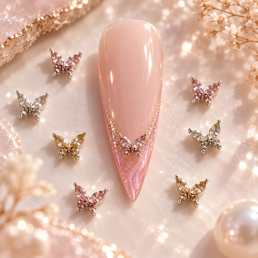 Bijoux d’ongles 3D papillons strass – Coloris aléatoires