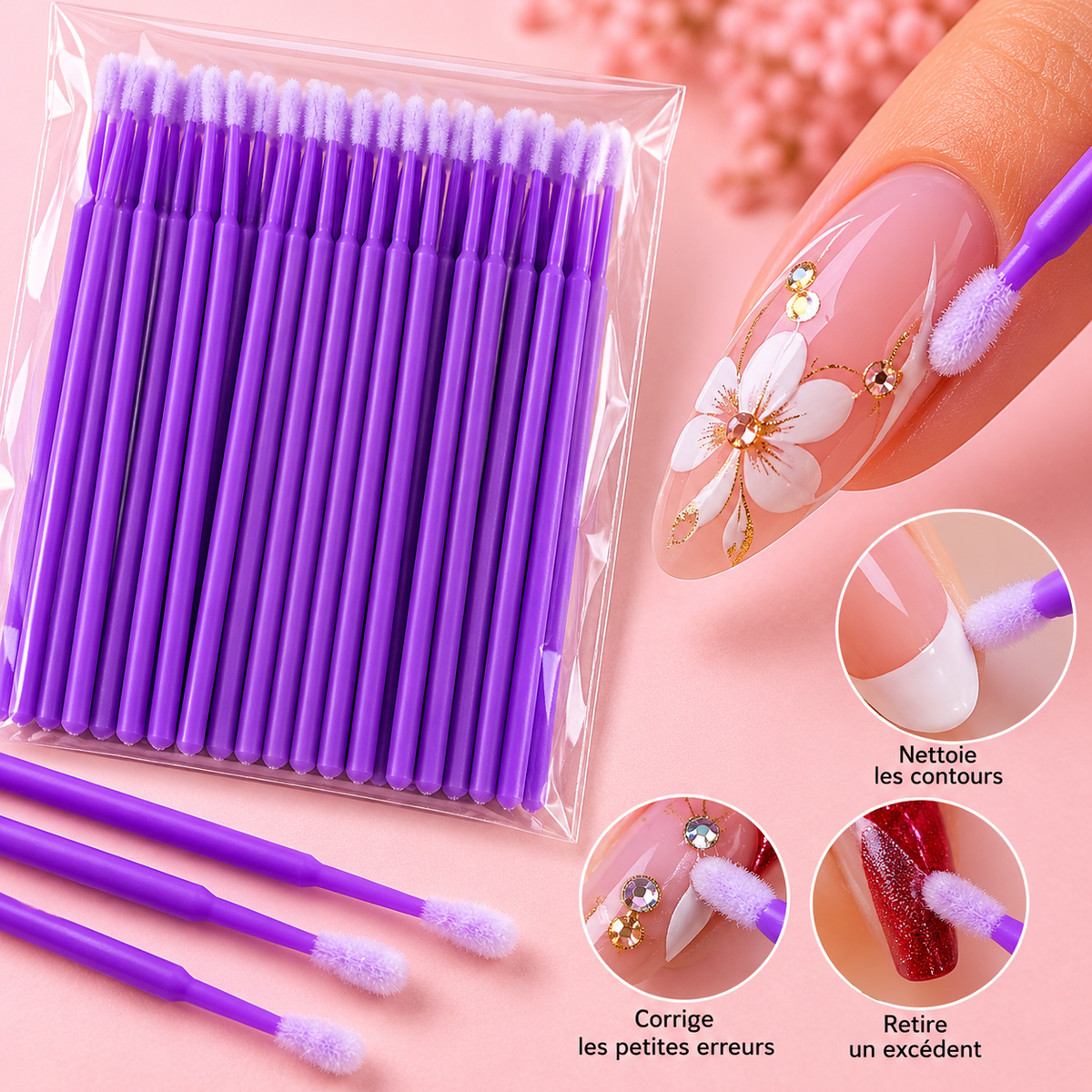 Lot de 50 micro-applicateurs de précision – Nail Art et manucure